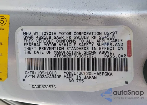 1997 Lexus Ls 400 from USA, damaged, VIN JT8BH28F0V0087071